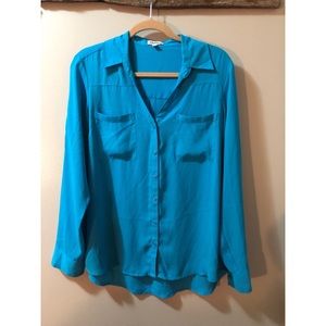 Express Blue Portofino Button Down Blouse
